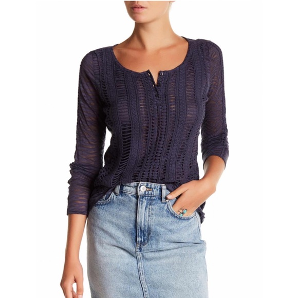 Mur Mur Crochet Lace Top in Dark Blue - Picture 1 of 2